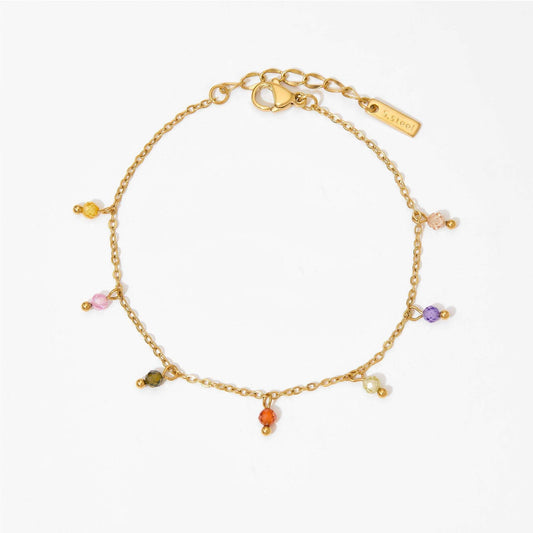 Aquabliss Gold-Tone Stainless Steel Multi-Color Beaded Station Bracelet