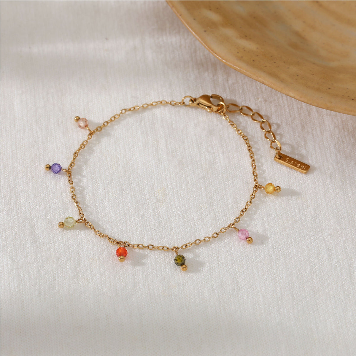 Aquabliss Gold-Tone Stainless Steel Multi-Color Beaded Station Bracelet