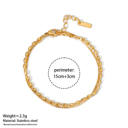 Aquabliss Double Layer Beaded Oval Link and Dainty Chain Gold-Tone Stainless Steel Bracelet