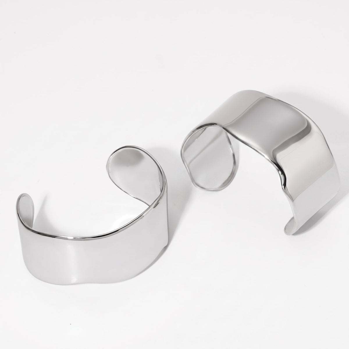 Aquabliss Chunky Silver-Tone Stainless Steel Wide Wavy Cuff Bracelet
