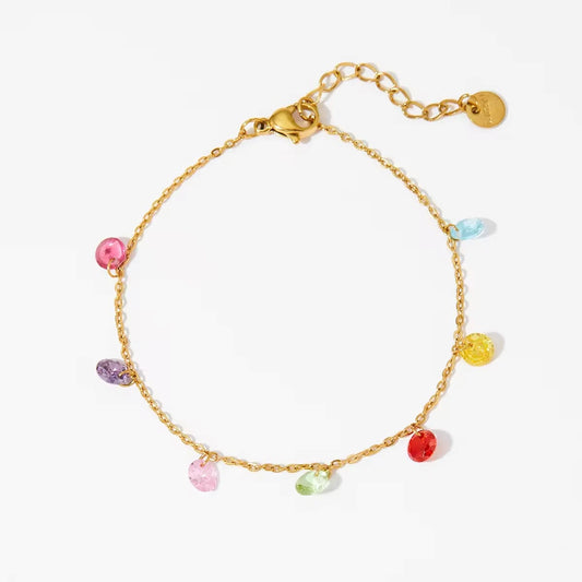 Aquabliss Dainty Gold-Tone Stainless Steel Colorful Cubic Zirconia Charm Bracelet