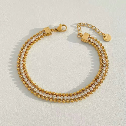 Aquabliss Gold-Tone Stainless Steel 3-Row Bead and Cubic Zirconia Tennis Bracelet