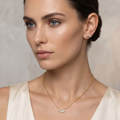 Aquabliss Silver-Tone Stainless Steel Marquise Cubic Zirconia Crown Pendant Necklace