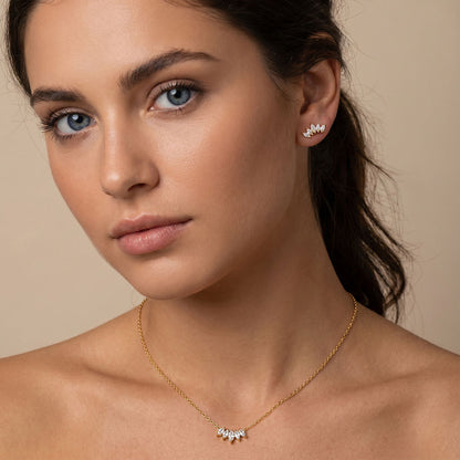 Aquabliss Silver-Tone Stainless Steel Marquise Cubic Zirconia Crown Pendant Necklace