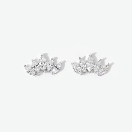 Aquabliss Silver-Tone Stainless Steel Marquise Cubic Zirconia Crown Stud Earrings