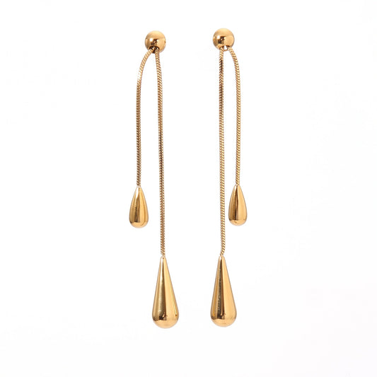 Aquabliss Gold-Tone Stainless Steel Double Teardrop Dangle Earrings