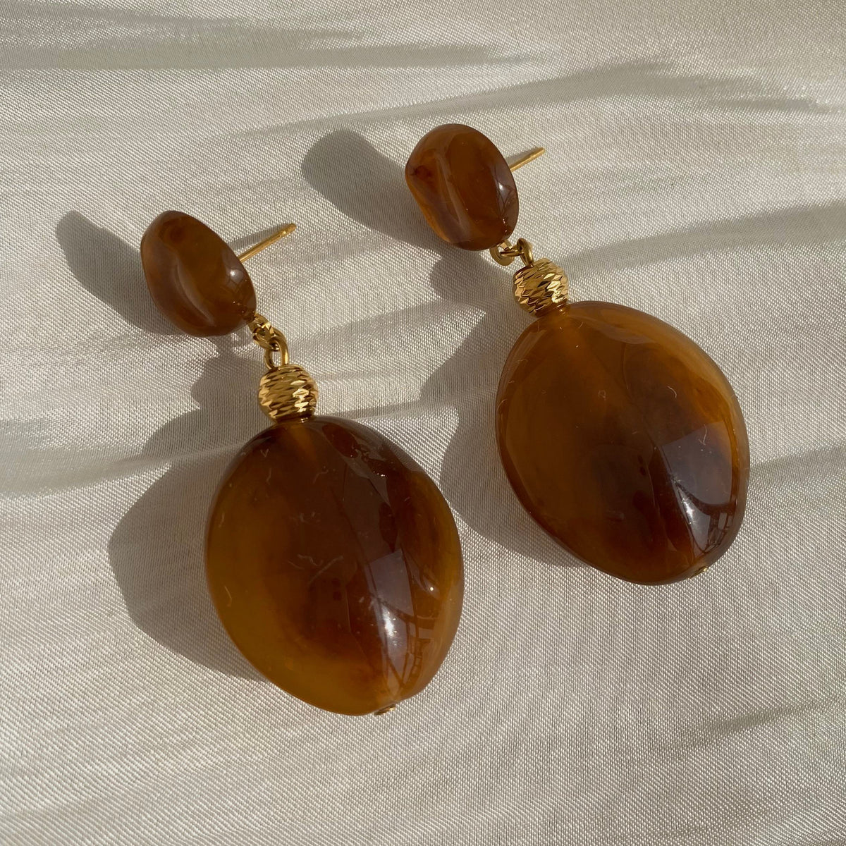 Aquabliss Chunky Gold-Tone Stainless Steel Resin Drop Statement Earrings