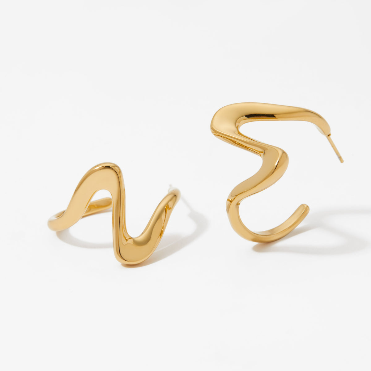 Aquabliss Chunky Gold-Tone Stainless Steel Wavy Open Hoop Earrings