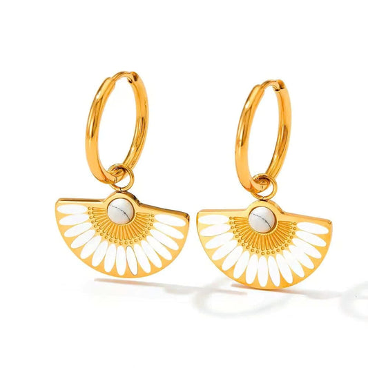 Aquabliss Gold-Tone Stainless Steel Enamel Fan Drop Hoop Earrings