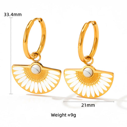 Aquabliss Gold-Tone Stainless Steel Enamel Fan Drop Hoop Earrings