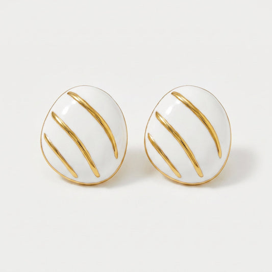 Aquabliss Vintage Gold-Tone Stainless Steel Striped Stud Earrings