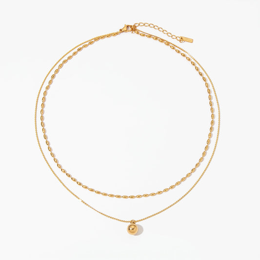 Aquabliss Double Layer Gold-Tone Stainless Steel Ball Pendant Necklace