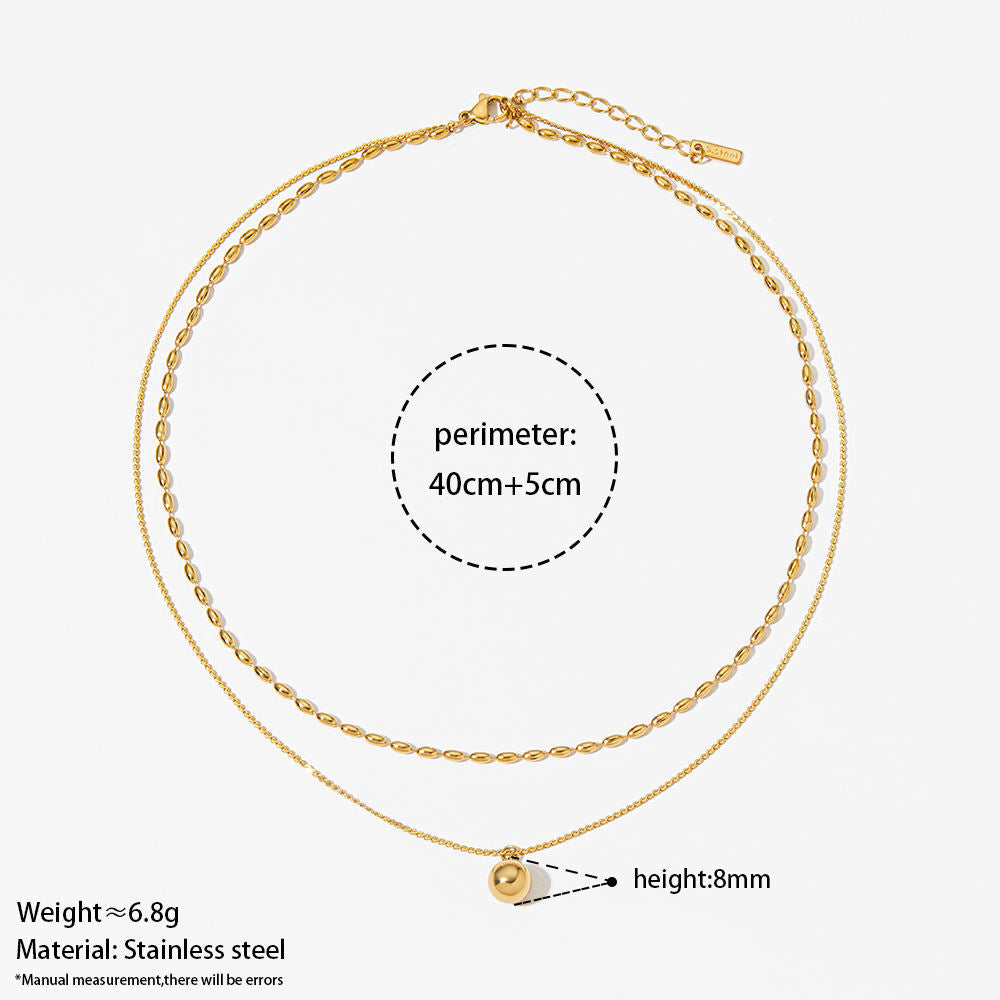 Aquabliss Double Layer Gold-Tone Stainless Steel Ball Pendant Necklace