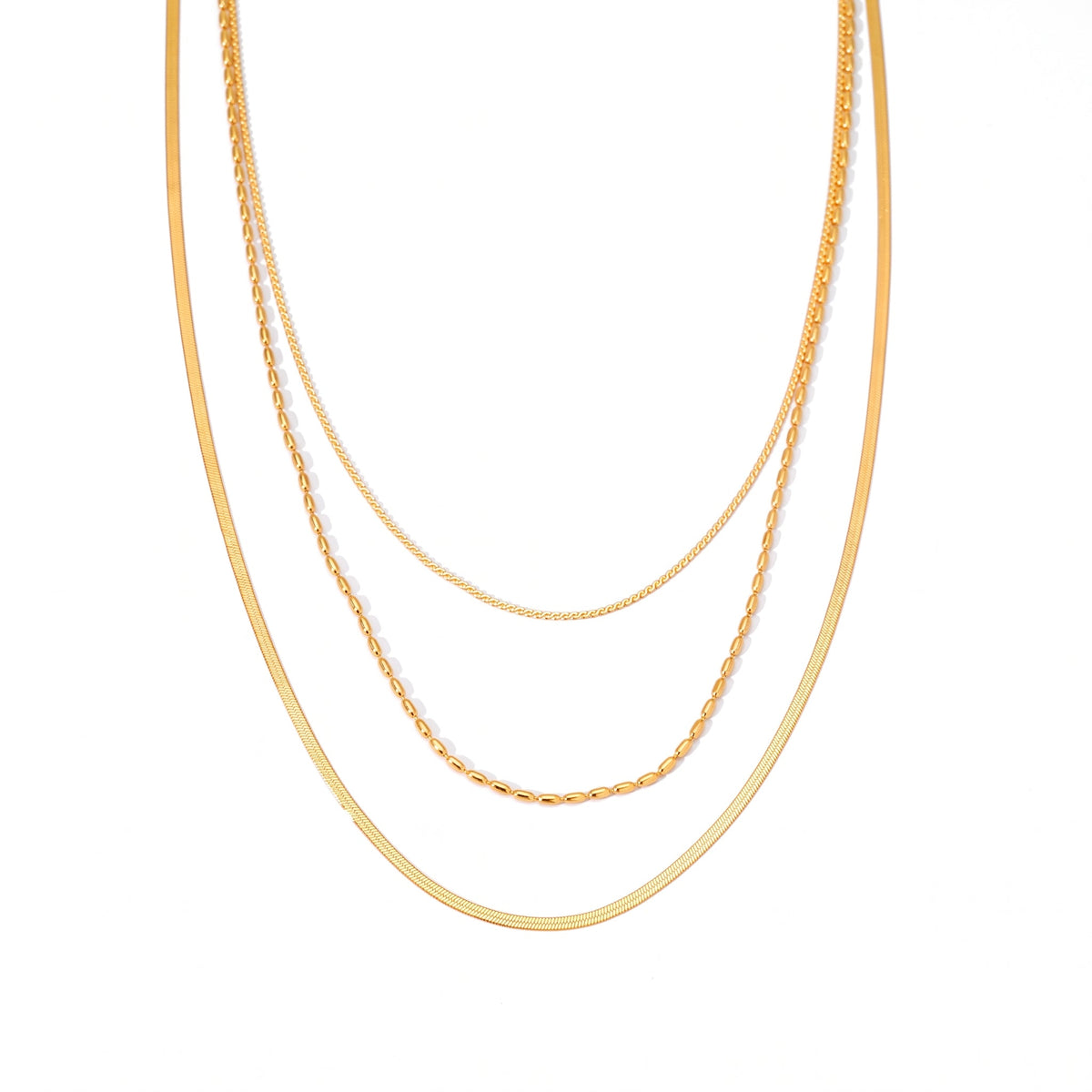 Aquabliss Dainty Triple Layer Gold-Tone Stainless Steel Chain Necklace