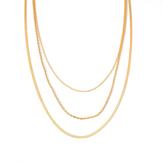 Aquabliss Dainty Triple Layer Gold-Tone Stainless Steel Chain Necklace