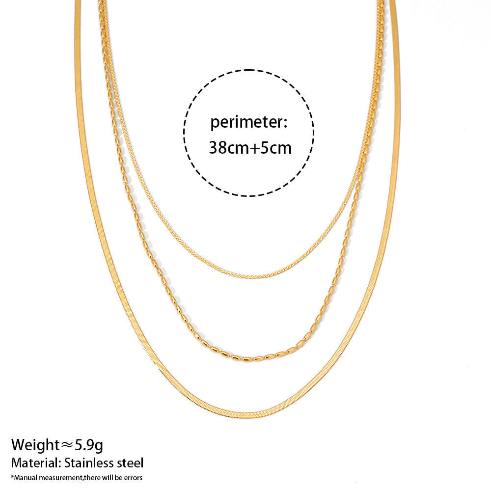 Aquabliss Dainty Triple Layer Gold-Tone Stainless Steel Chain Necklace