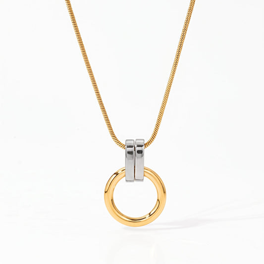 Aquabliss Two-Tone Stainless Steel Open Circle Pendant Necklace