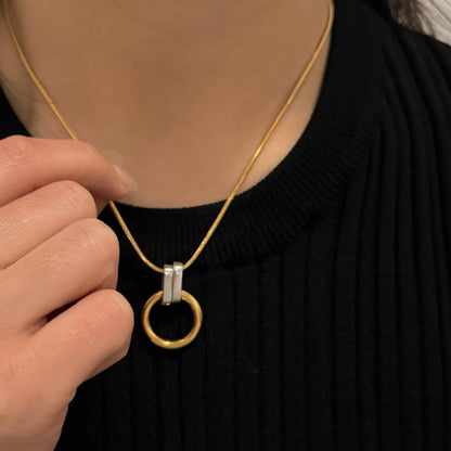 Aquabliss Two-Tone Stainless Steel Open Circle Pendant Necklace