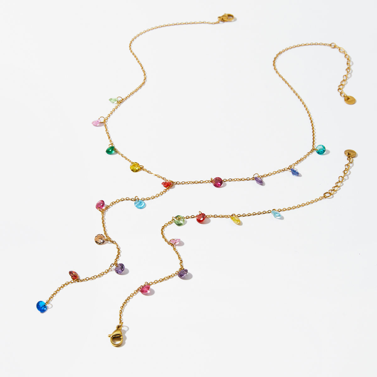 Aquabliss Dainty Gold-Tone Stainless Steel Colorful Cubic Zirconia Charm Bracelet