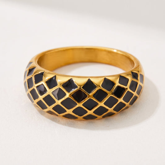 Lattice Black Enamel Dome Ring